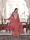 Pink Silk Long Calf Length Handwork Top with Palazzo Set