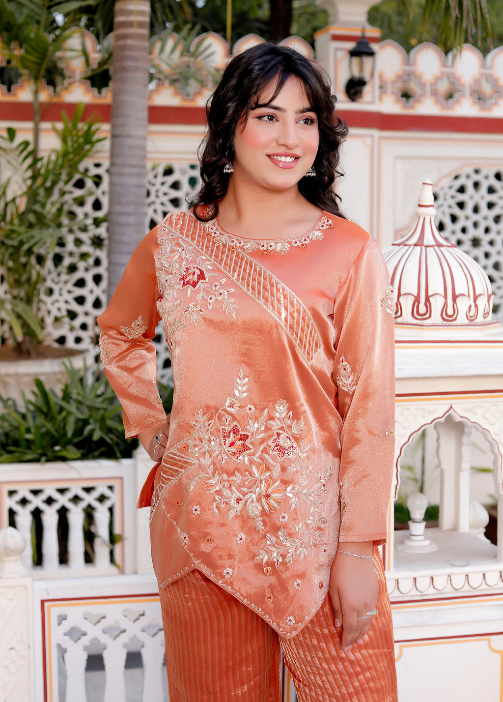 Peach Silk Handwork Co-Ord Set