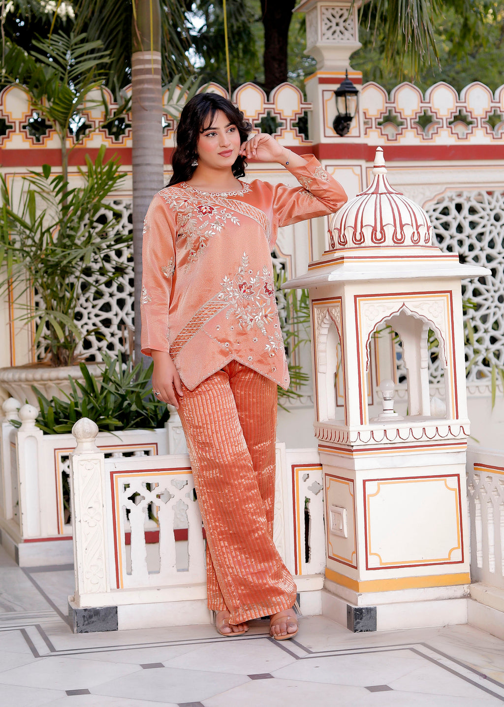 Peach Silk Handwork Co-Ord Set