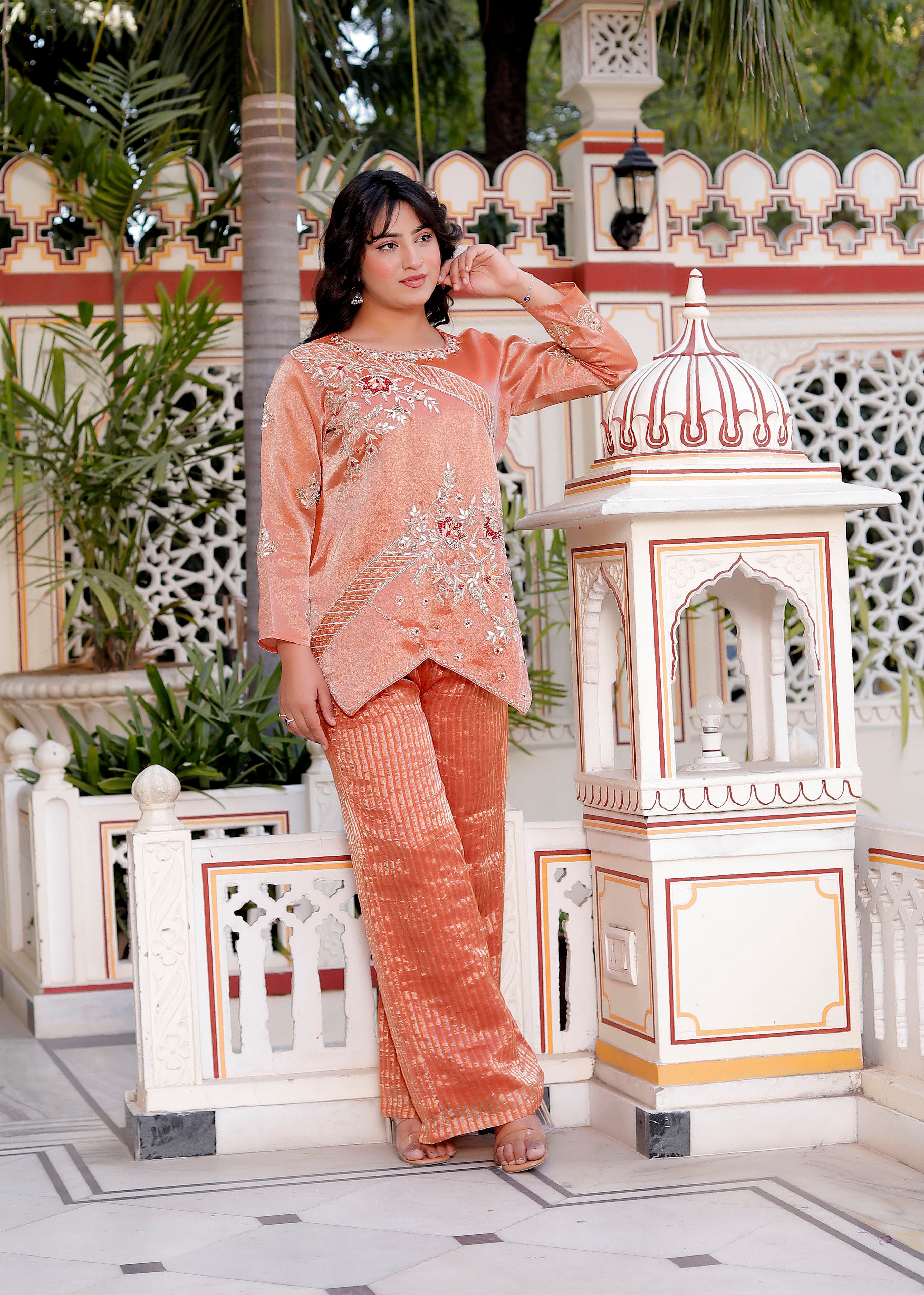 Peach Silk Handwork Co-Ord Set