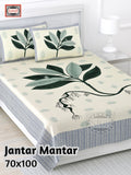 Jantar Mantar Cotton Bedsheet – White & Green Flower Print (70 x 100 Inches)
