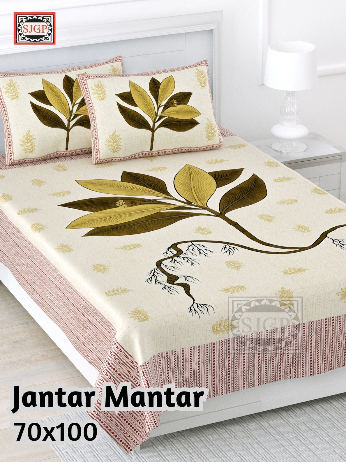 Jantar Mantar Cotton Bedsheet – White & Yellow Flower Print (70 x 100 Inches)