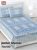 Jantar Mantar Cotton Bedsheet- Light Blue Print (70 x 100 Inches)