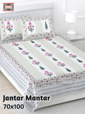 Jantar Mantar Cotton Bedsheet – White & Pink Print (70 x 100 Inches)