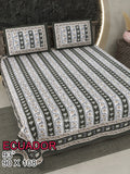 ECAUDOR Cotton Bedsheet- Grey Floral Strips Print (90 x 108 Inches)