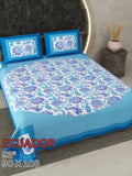 ECAUDOR Cotton Bedsheet- Blue Floral Print (90 x 108 Inches)