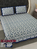 ECAUDOR Cotton Bedsheet- Grey Floral Geometric Print (90 x 108 Inches)