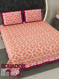 ECAUDOR Cotton Bedsheet- Peach Floral Geometric Print (90 x 108 Inches)