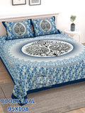 BLOCK JAAL Cotton Bedsheet- Blue White Floral Print (95 x 108 Inches)
