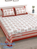 BLOCK JAAL Cotton Bedsheet- Red White Floral Print (95 x 108 Inches)