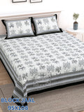 BLOCK JAAL Cotton Bedsheet- Grey White Floral Print (95 x 108 Inches)
