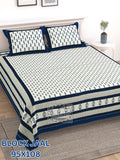 BLOCK JAAL Cotton Bedsheet- Navy White Floral Print (95 x 108 Inches)