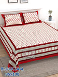 BLOCK JAAL Cotton Bedsheet- Red White Floral Print (95 x 108 Inches)