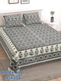 BLOCK JAAL Cotton Bedsheet- Grey Floral Print (95 x 108 Inches)