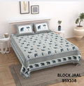 BLOCK JAAL Cotton Bedsheet- Blue Floral Print (95 x 108 Inches)