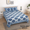 BLOCK JAAL Cotton Bedsheet- Blue Floral Print (95 x 108 Inches)