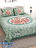 BLOCK JAAL Cotton Bedsheet- Green White Floral Print (95 x 108 Inches)