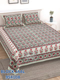 BLOCK JAAL Cotton Bedsheet- Red Floral Print (95 x 108 Inches)