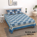 BLOCK JAAL Cotton Bedsheet- Blue Floral Print (95 x 108 Inches)