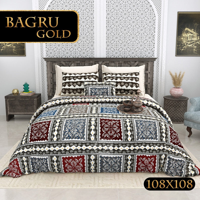 BAGRU GOLD Cotton Bedsheet- Grey Wine Print (108 x 108 Inches)