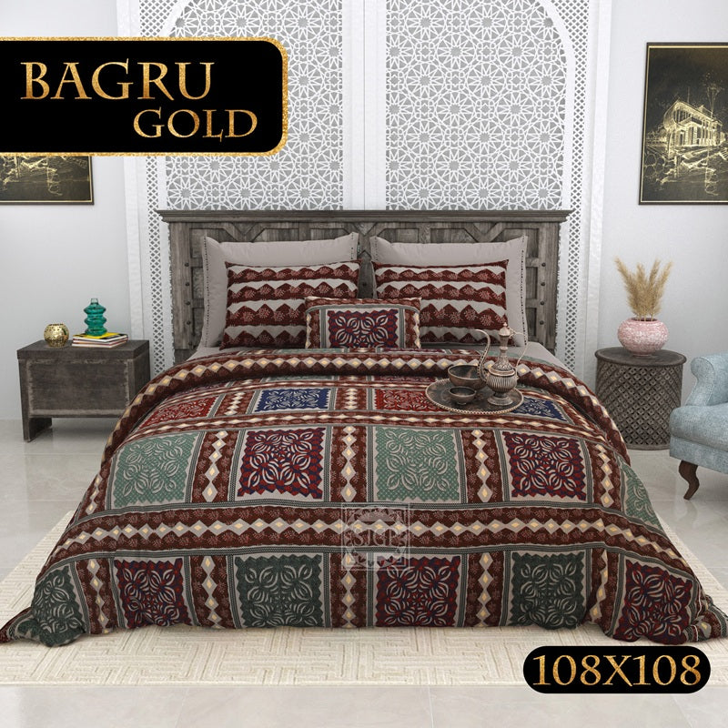 BAGRU GOLD Cotton Bedsheet- Multicolor Print (108 x 108 Inches)