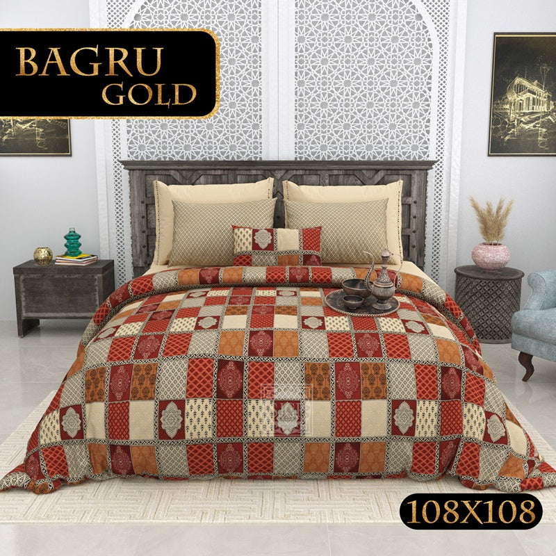 BAGRU GOLD Cotton Bedsheet- Maroon Print (108 x 108 Inches)