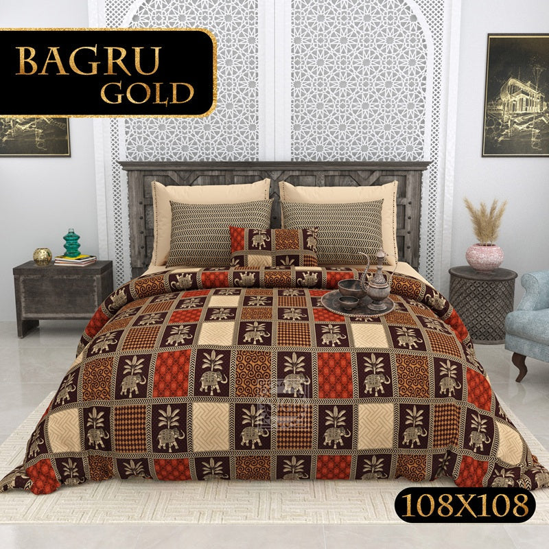 BAGRU GOLD Cotton Bedsheet- Brown Print (108 x 108 Inches)