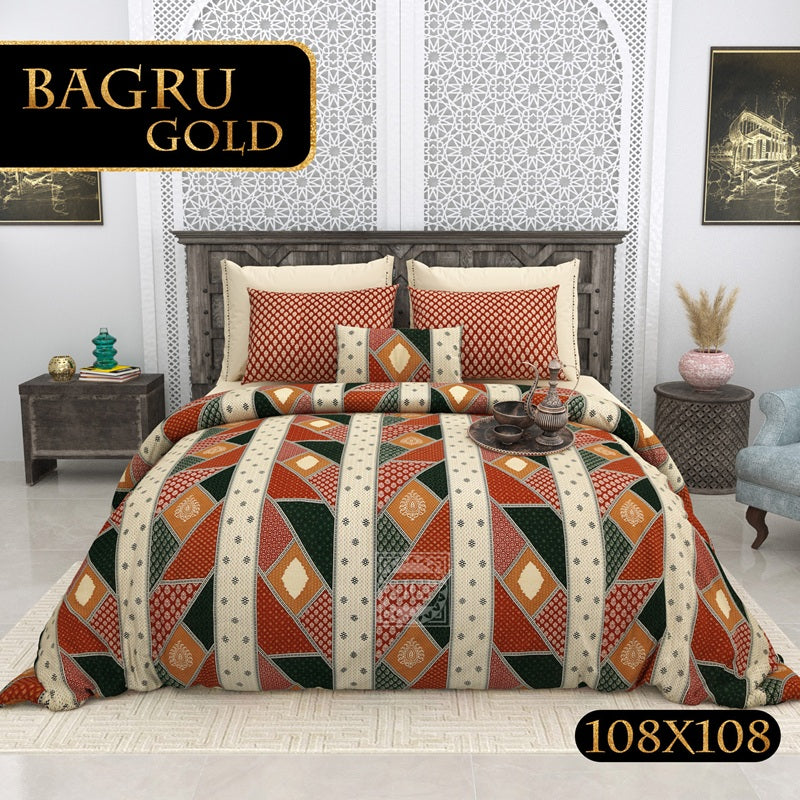 BAGRU GOLD Cotton Bedsheet- Brown Multi Print (108 x 108 Inches)