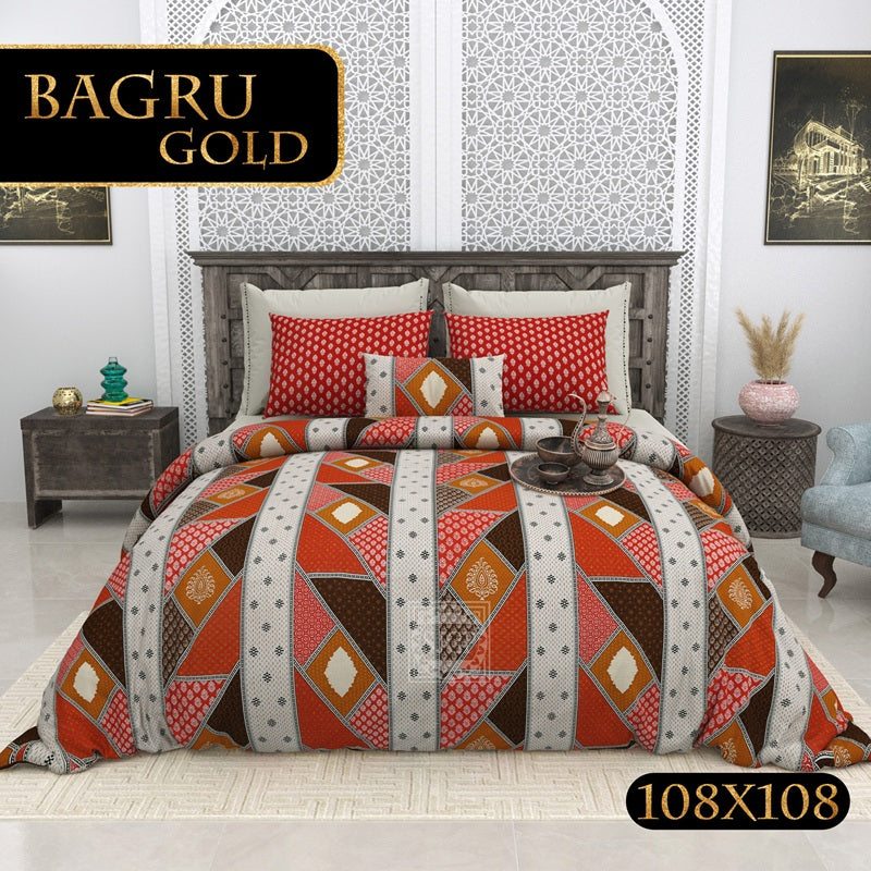 BAGRU GOLD Cotton Bedsheet- Maroon Multi Print (108 x 108 Inches)