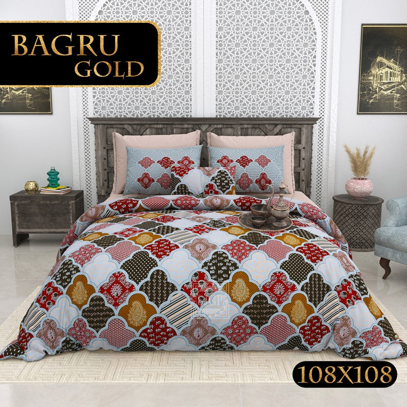 BAGRU GOLD Cotton Bedsheet- Grey Multi Print (108 x 108 Inches)