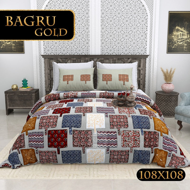 BAGRU GOLD Cotton Bedsheet- Off White Multi Print (108 x 108 Inches)