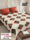 CHUNRI PATCH Cotton Bedsheet- Off-White Multi Print (108 x 108 Inches)