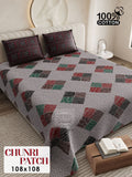 CHUNRI PATCH Cotton Bedsheet- Grey Multi Print (108 x 108 Inches)