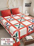 CHUNRI PATCH Cotton Bedsheet- Red Multi Print (108 x 108 Inches)
