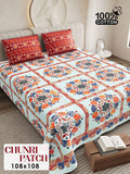 CHUNRI PATCH Cotton Bedsheet- Light Blue Multi Print (108 x 108 Inches)