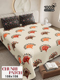 CHUNRI PATCH Cotton Bedsheet- Off-White Multi Print (108 x 108 Inches)
