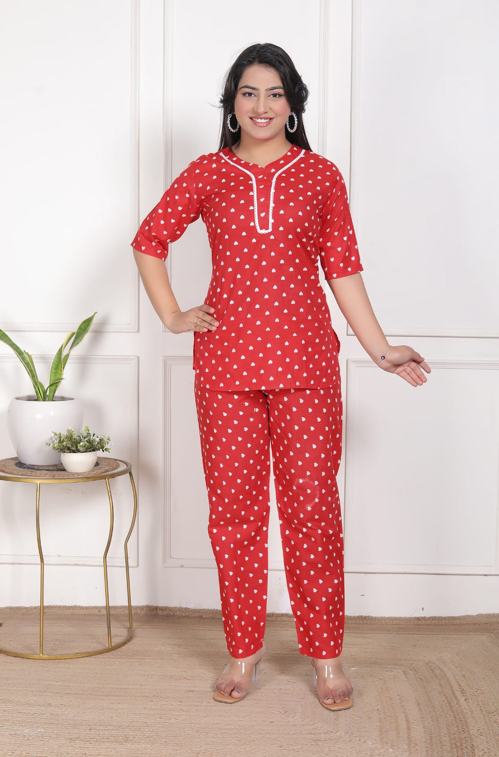 Red Pure Cotton Printed Co-Ord Set