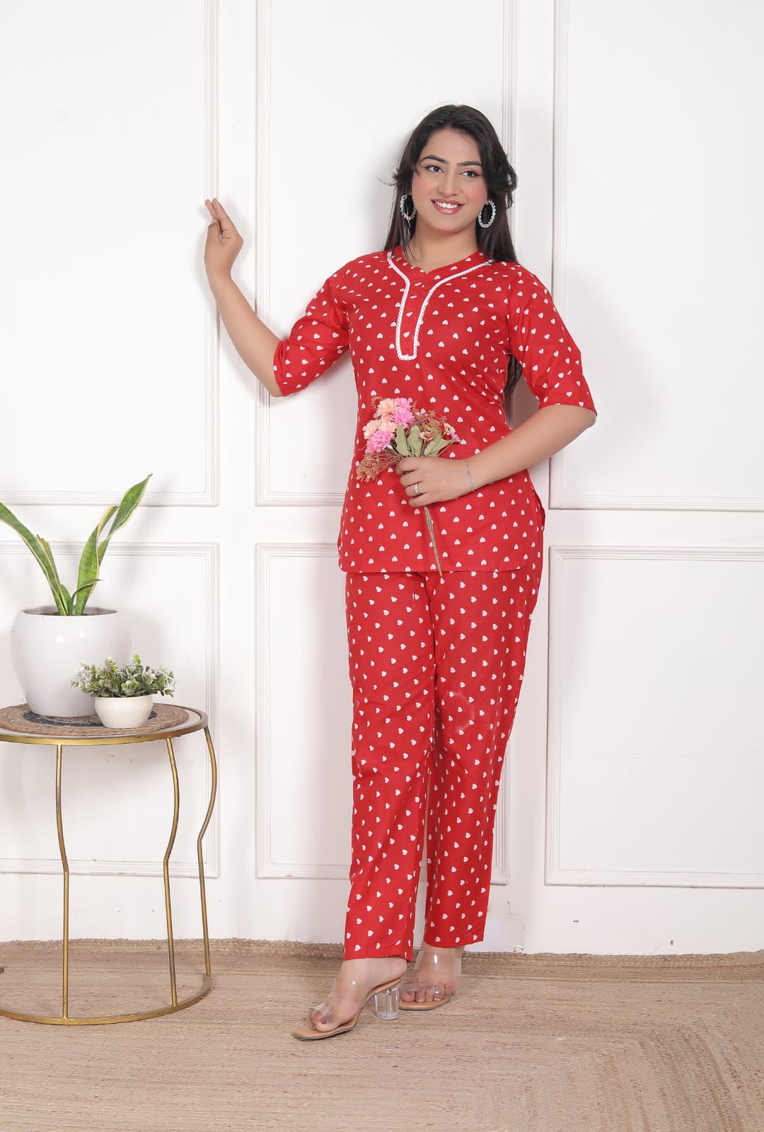 Red Pure Cotton Printed Co-Ord Set